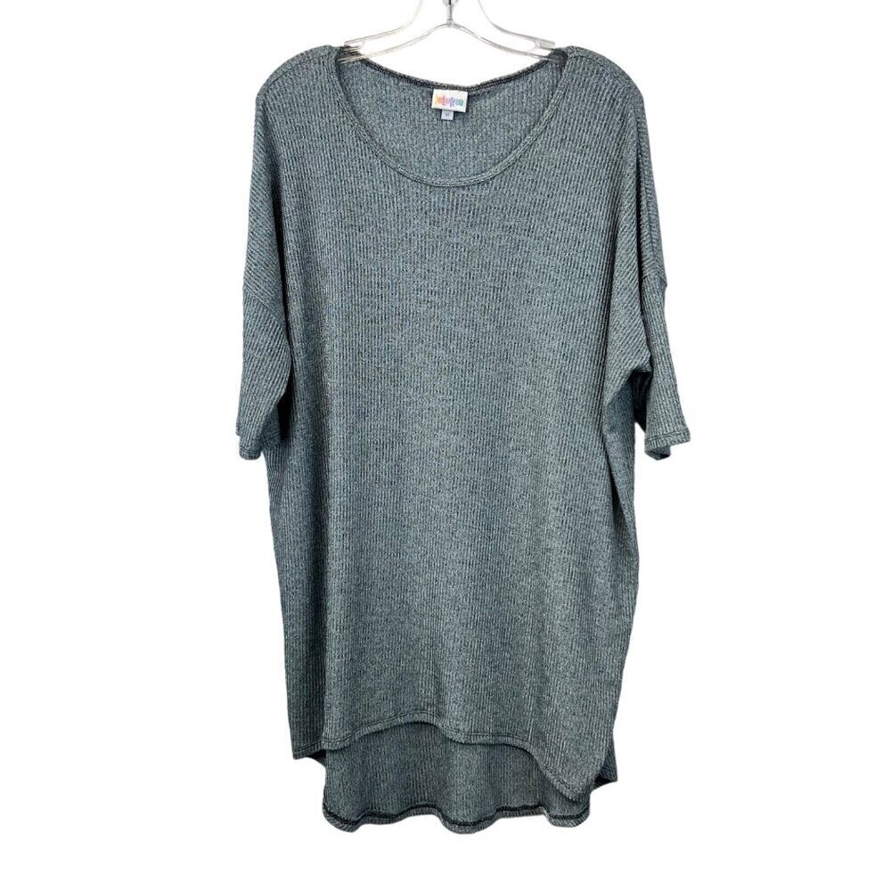 LulaRoe Women’s 3/4 Sleeve Scoop Neck Ribbed Dress Silver Hi-Low Medium